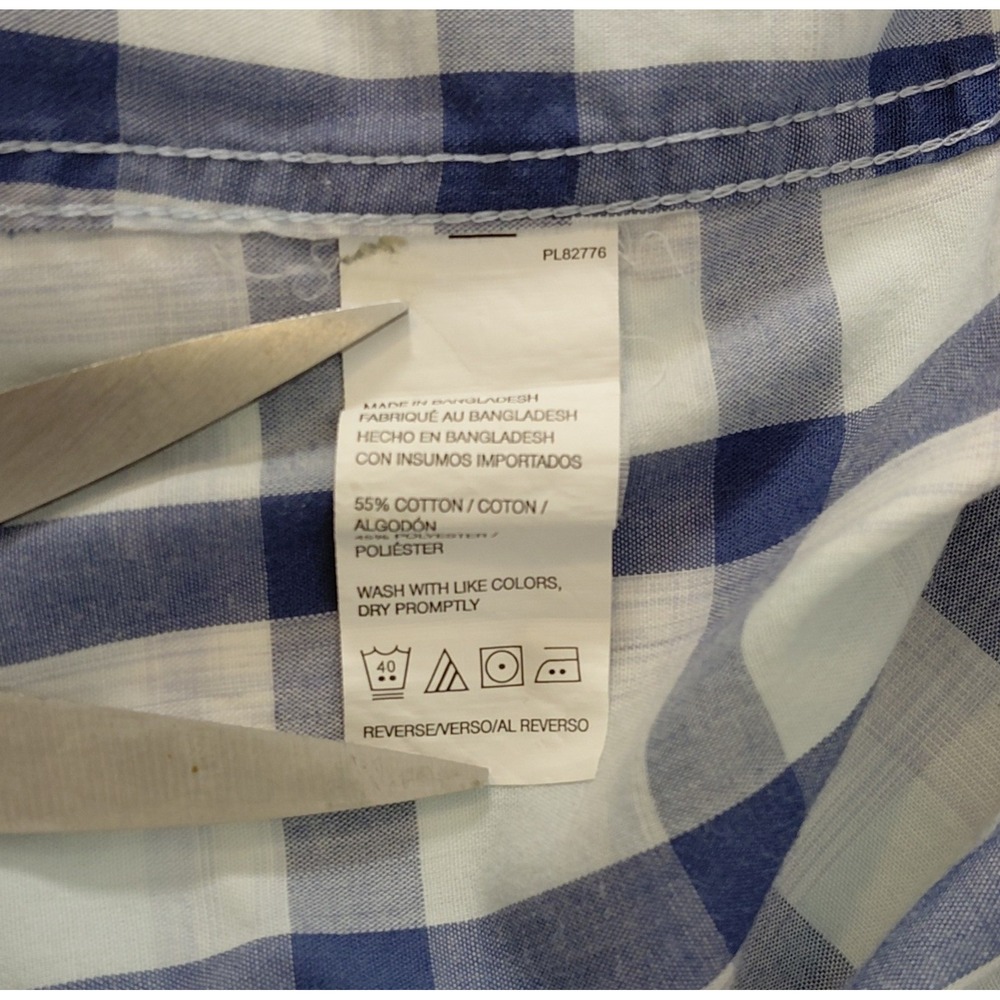 Kids Blue White Plaid Short Sleeve Button‎ Down Shirt Floral Trim Preppy M 15 - Picture 8 of 11